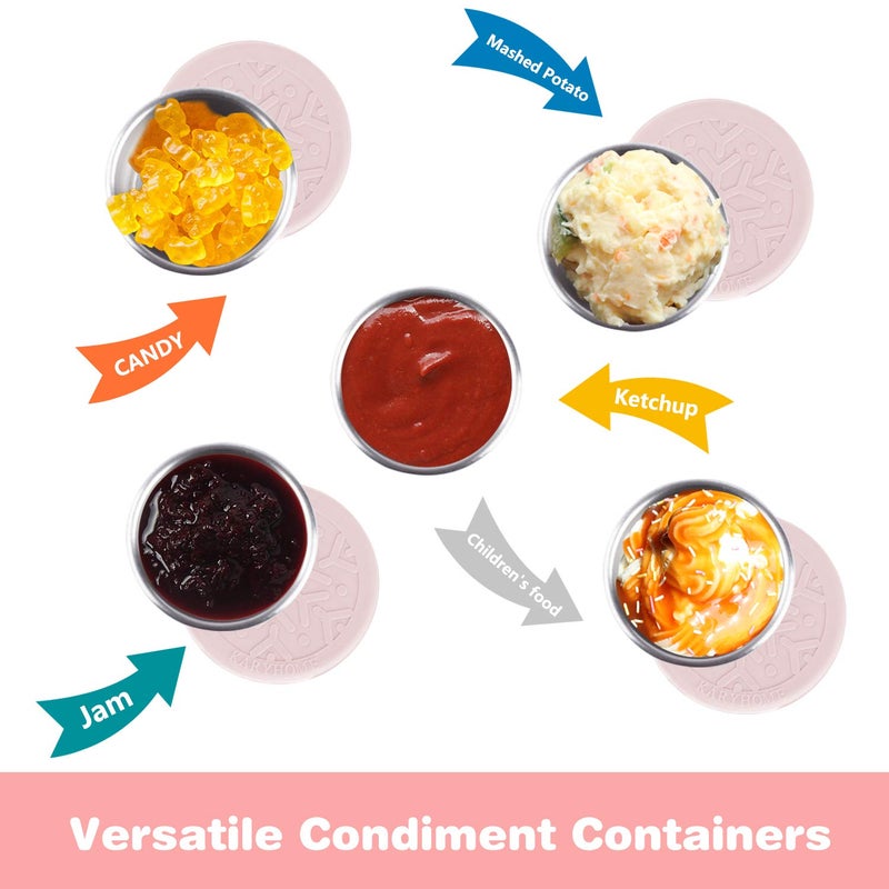 LALASTAR Salad Dressing Containers Set, Small Condiment Containers with Silicone Lids, Leakproof & Reusable for Condiments, Snacks, Dipping Sauce, Stainless Steel, 4x1.6oz, Pink - Image 2